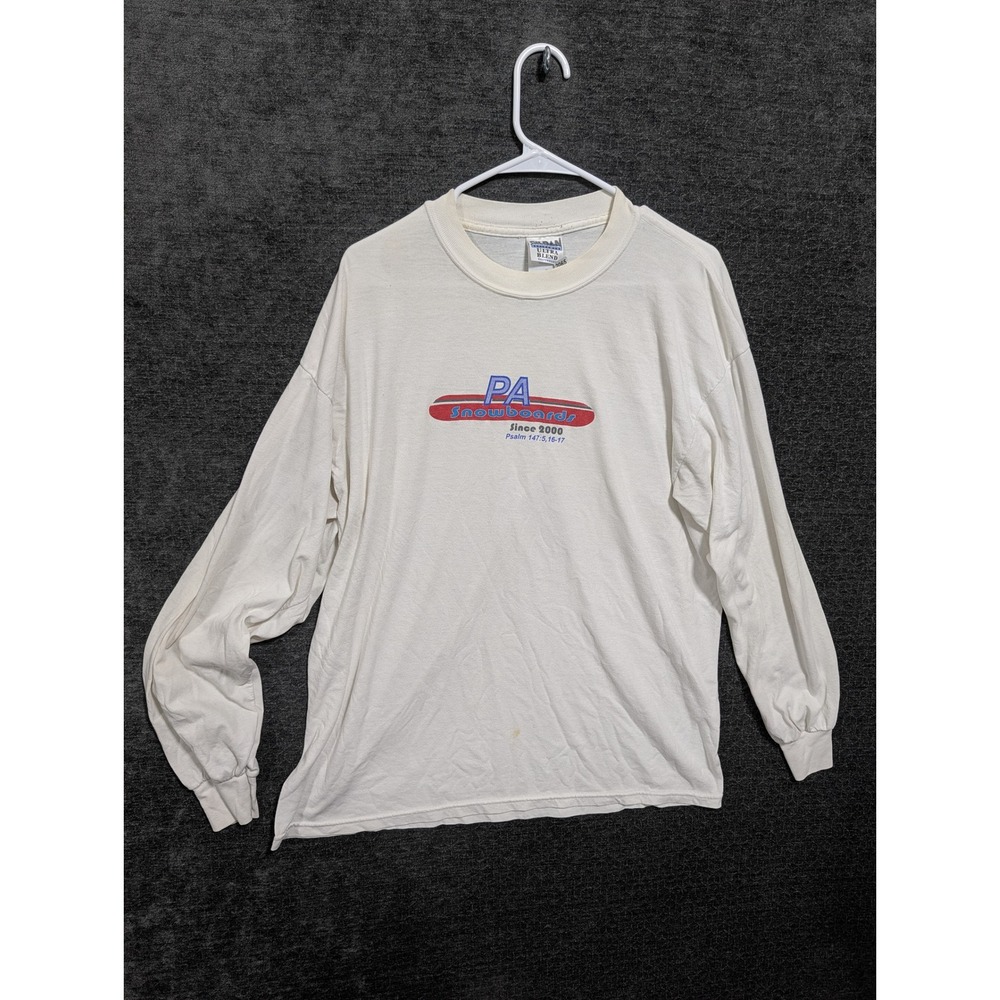 Vintage Gildan PA Snowboards Long Sleeve T-Shirt White XL Psalm 147 2000s